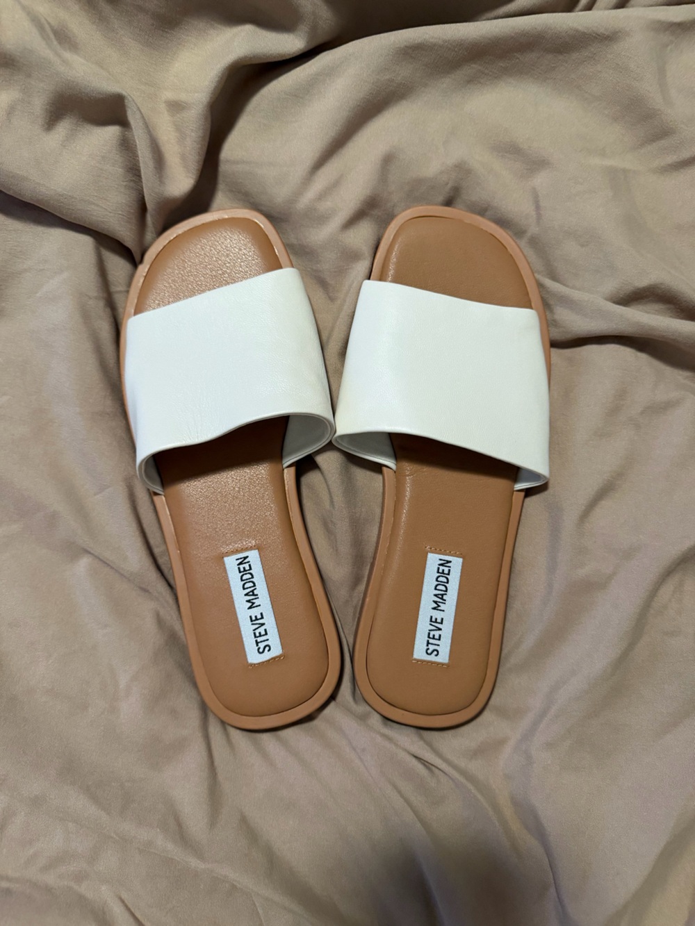 Steve Madden White and Tan Slide Sandals for Women
